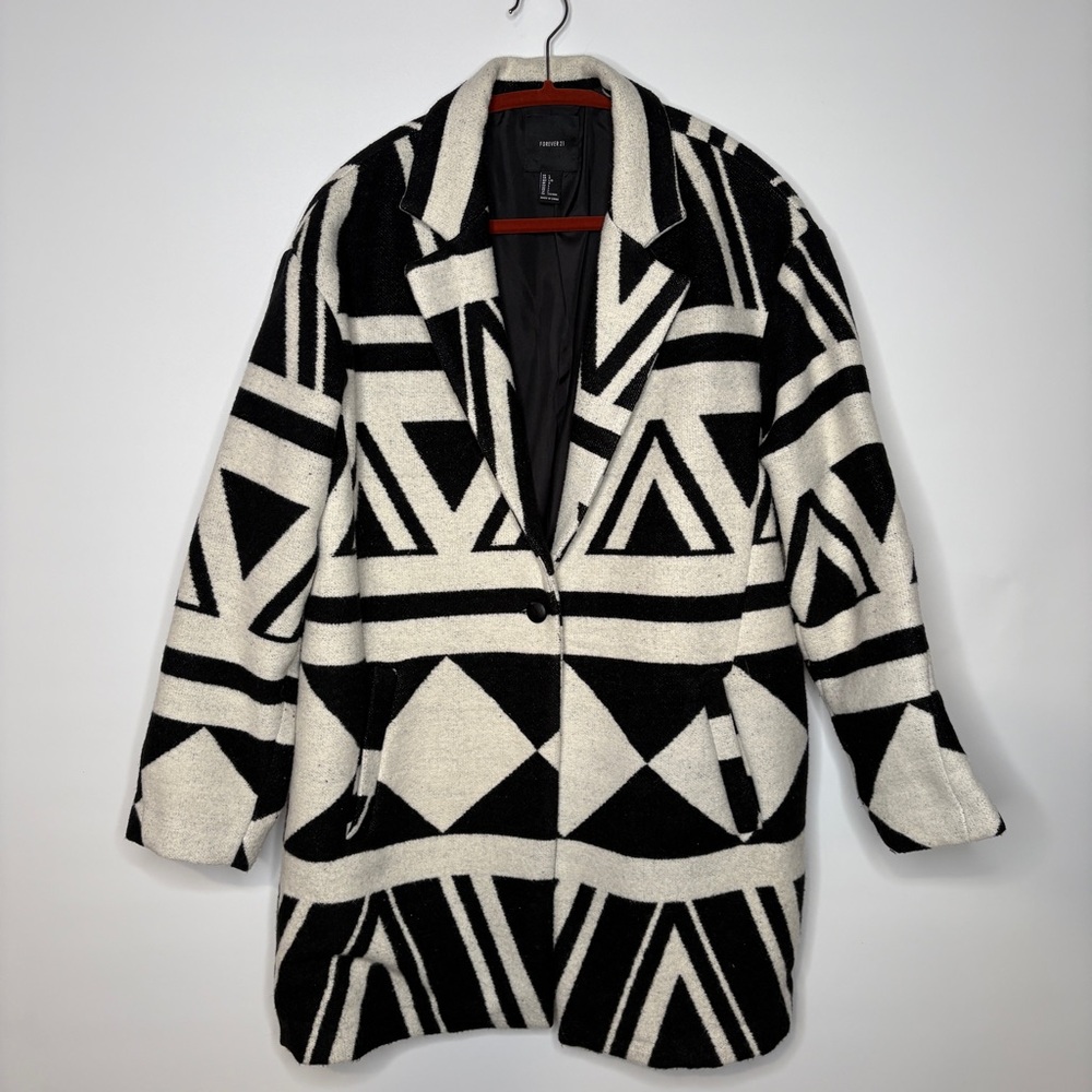 Forever 21 Rancher Vibes Wool Blend Coat Black & White Size Large